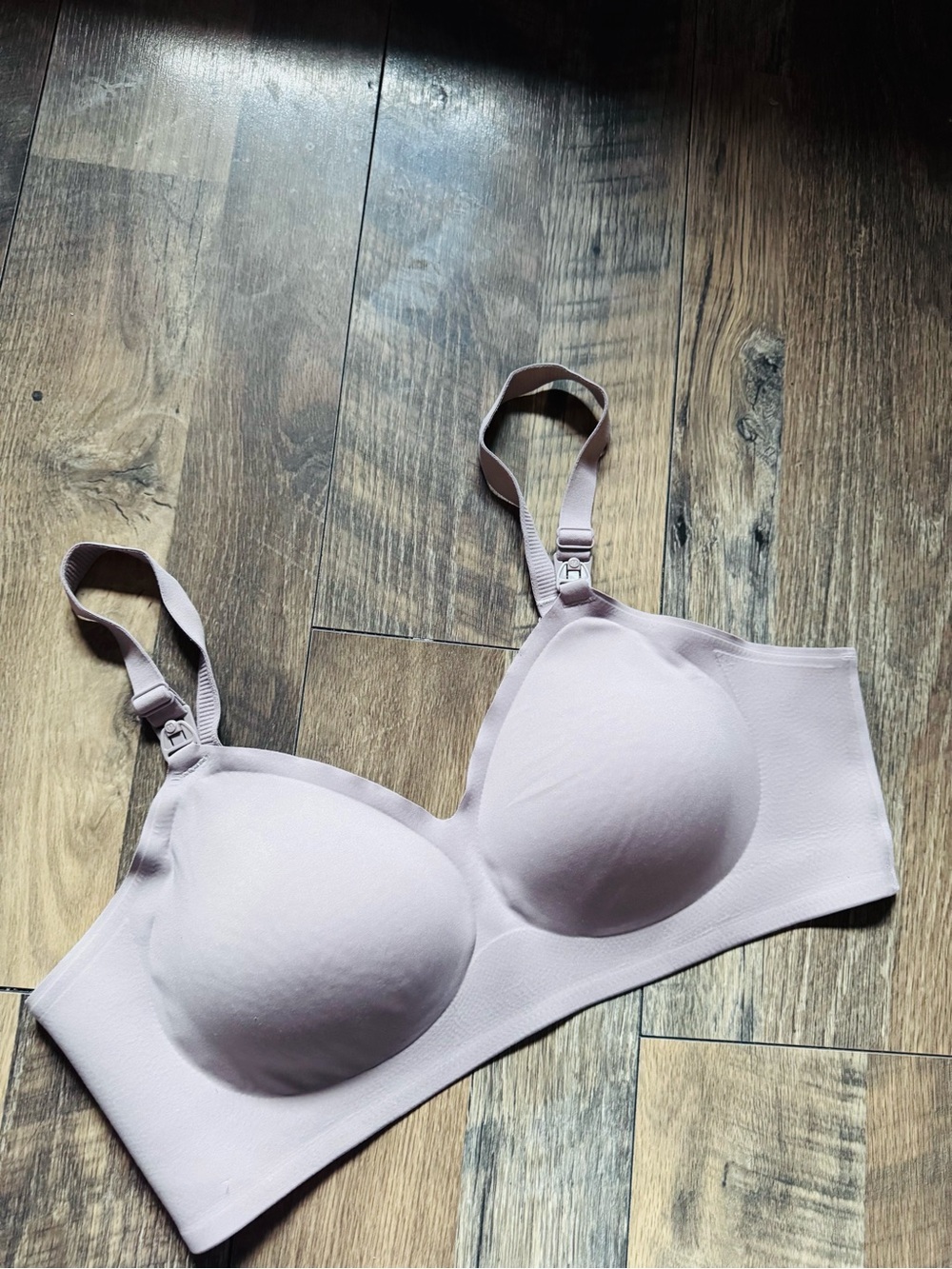 Momcozy Wireless Molded-Cup Nursing Bra in Light Mauve.